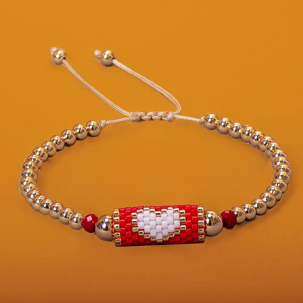 Heart Miyuki Bracelet Handmade Woven Adjustable Hard Golden Plated Beads For Women Fashion Jewelry Summer Love Beach Boho Gift