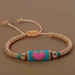 Heart Miyuki Bracelet Handmade Woven Adjustable Hard Golden Plated Beads For Women Fashion Jewelry Summer Love Beach Boho Gift