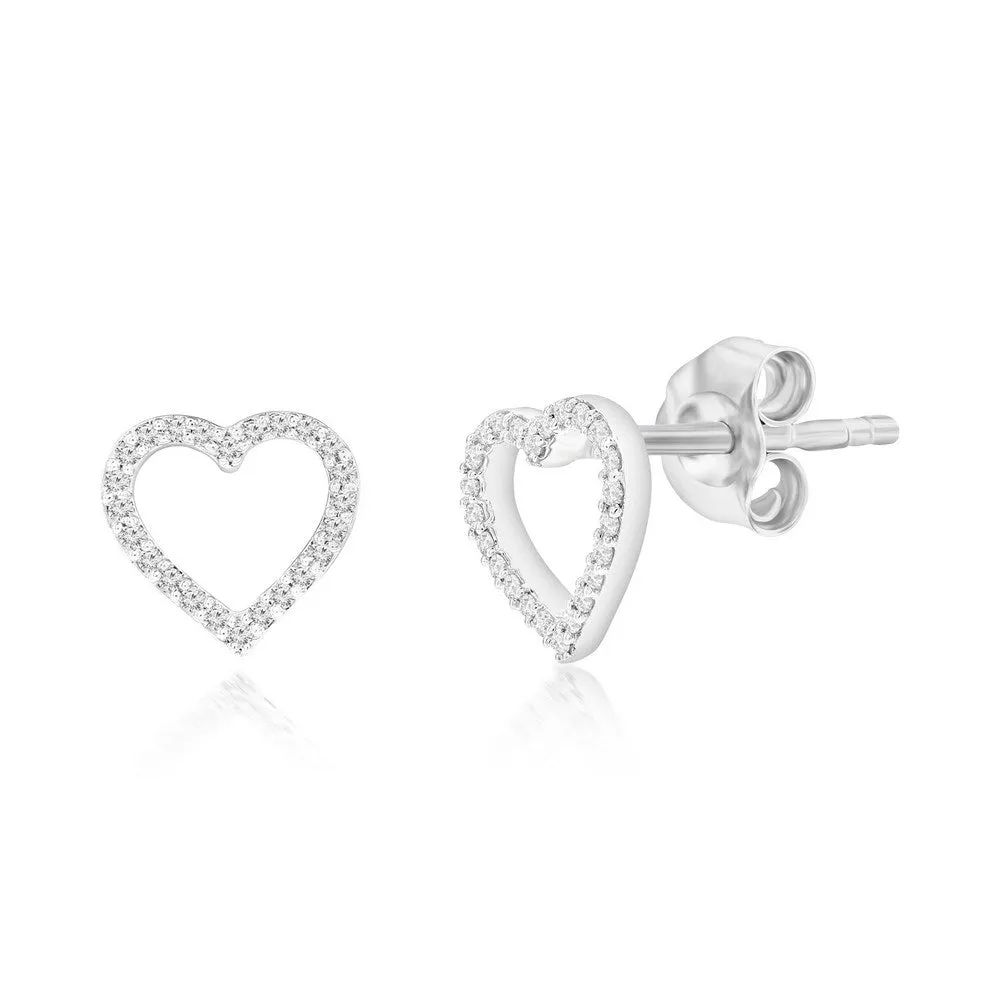 Heart Outline Diamond Earrings in Sterling Silver