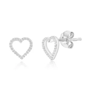 Heart Outline Diamond Earrings in Sterling Silver