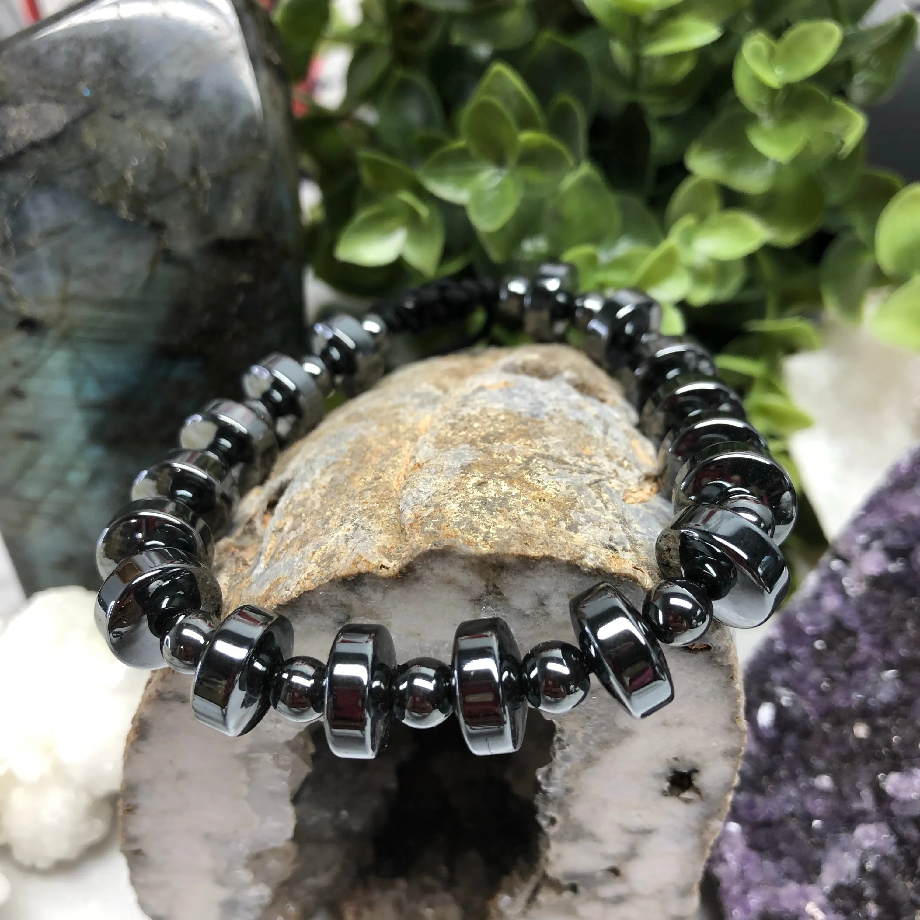 Hematite Macramé Bracelet- The Big Disc