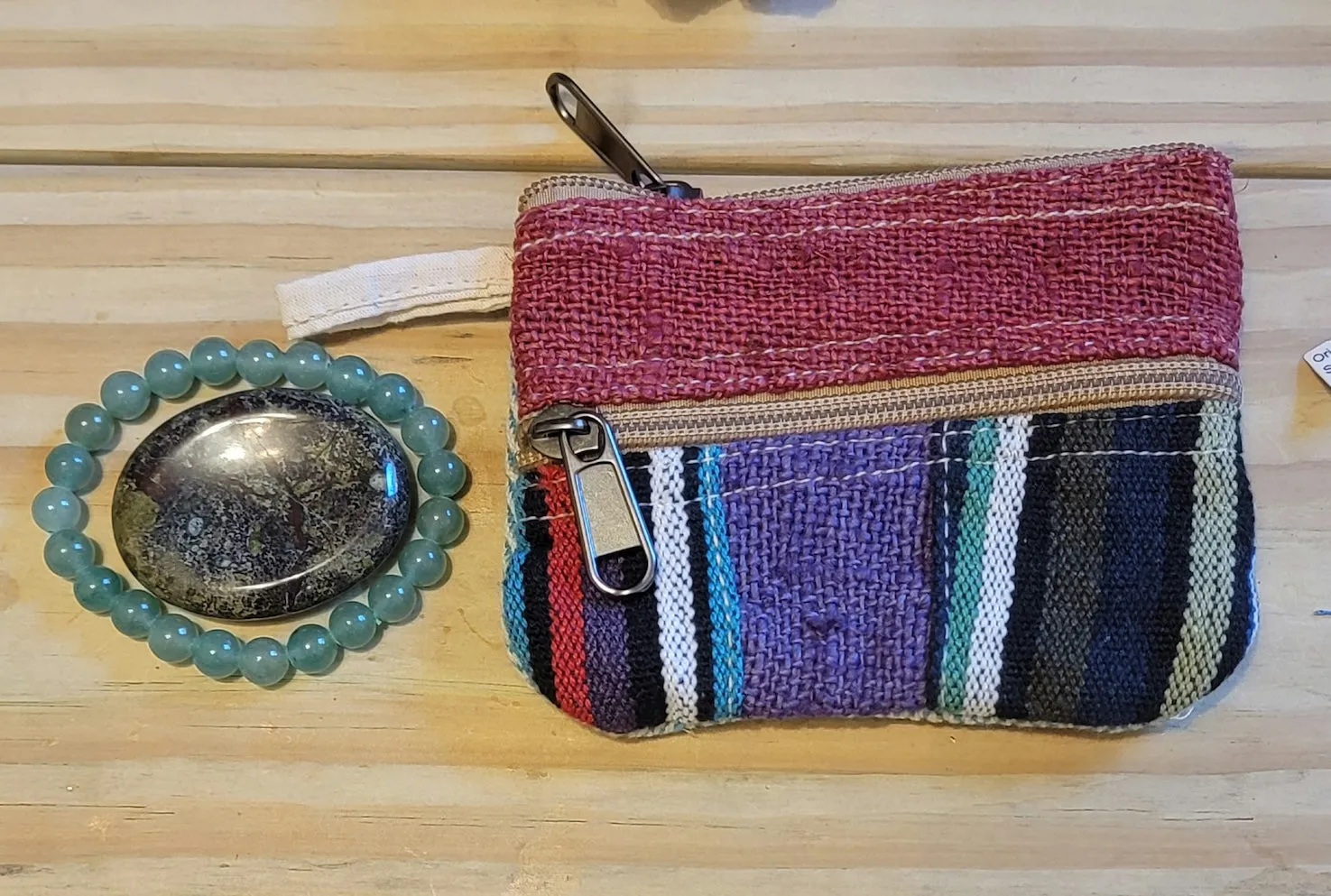 Hemp Wallet, Premade Bracelet and Worry Stone Gift Set