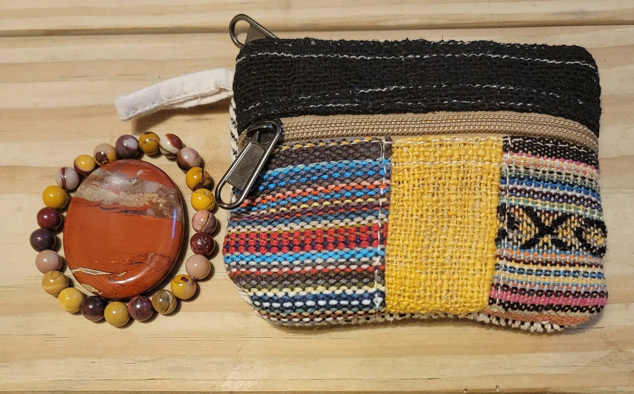 Hemp Wallet, Premade Bracelet and Worry Stone Gift Set