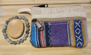Hemp Wallet, Premade Bracelet and Worry Stone Gift Set