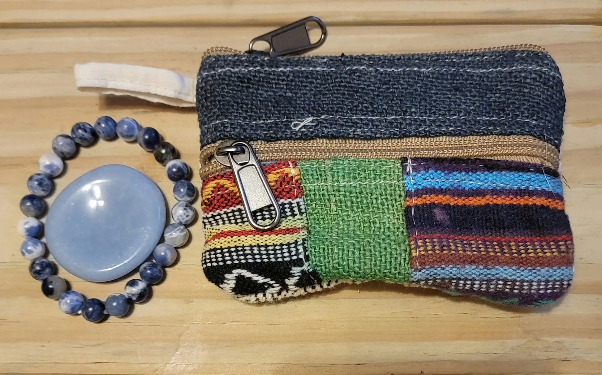 Hemp Wallet, Premade Bracelet and Worry Stone Gift Set