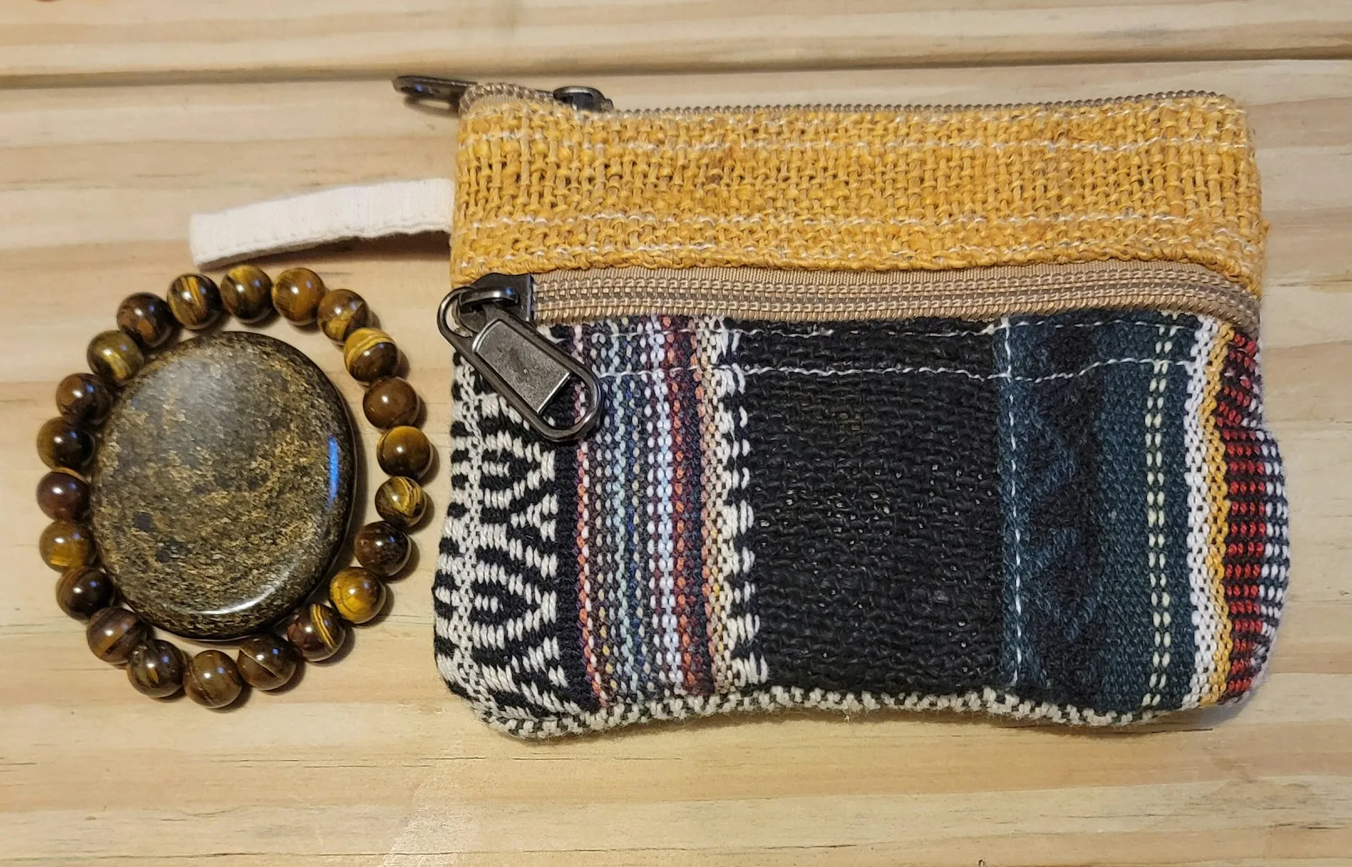 Hemp Wallet, Premade Bracelet and Worry Stone Gift Set