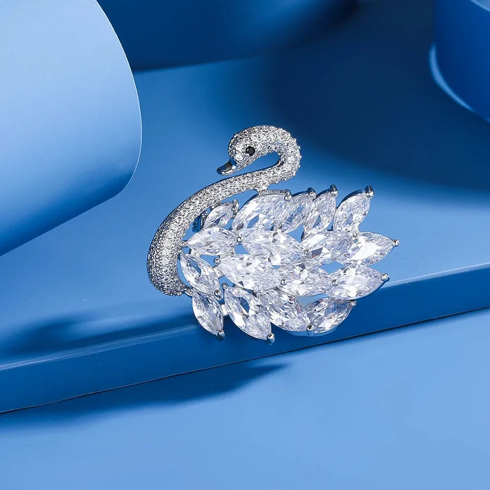 High-end Elegant Swan Brooch Inlaid with Zirconium Super Sparkling Pin High-end