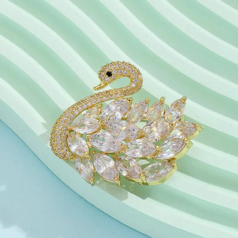 High-end Elegant Swan Brooch Inlaid with Zirconium Super Sparkling Pin High-end