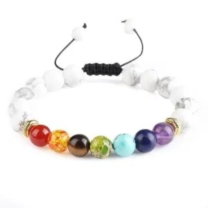 Howlite Adjustable Rope 7 Chakra Bracelet for Balance & Calm