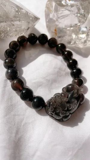 Ice Obsidian with PiXiu (Wealth) Charm Bracelet
