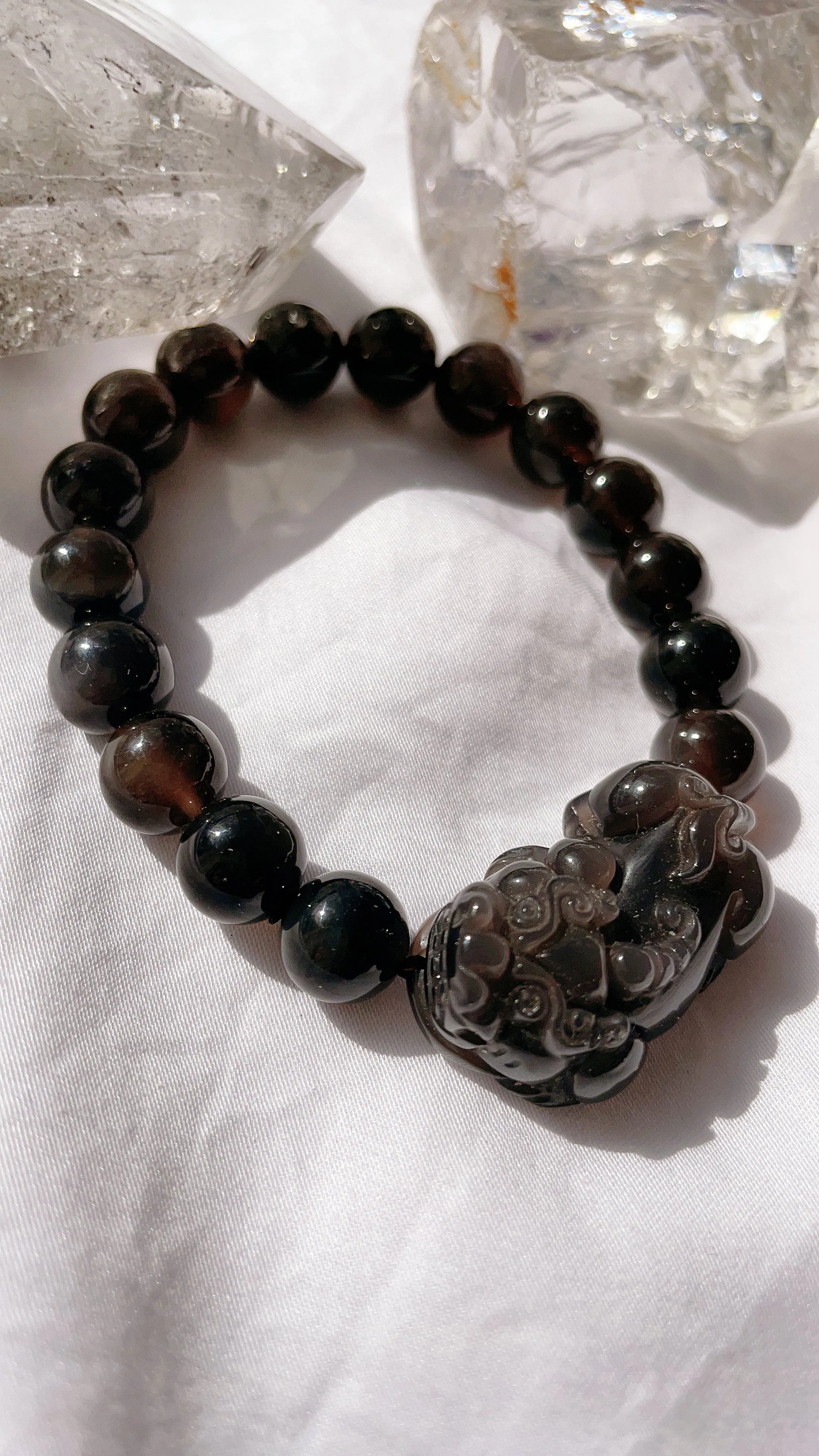 Ice Obsidian with PiXiu (Wealth) Charm Bracelet