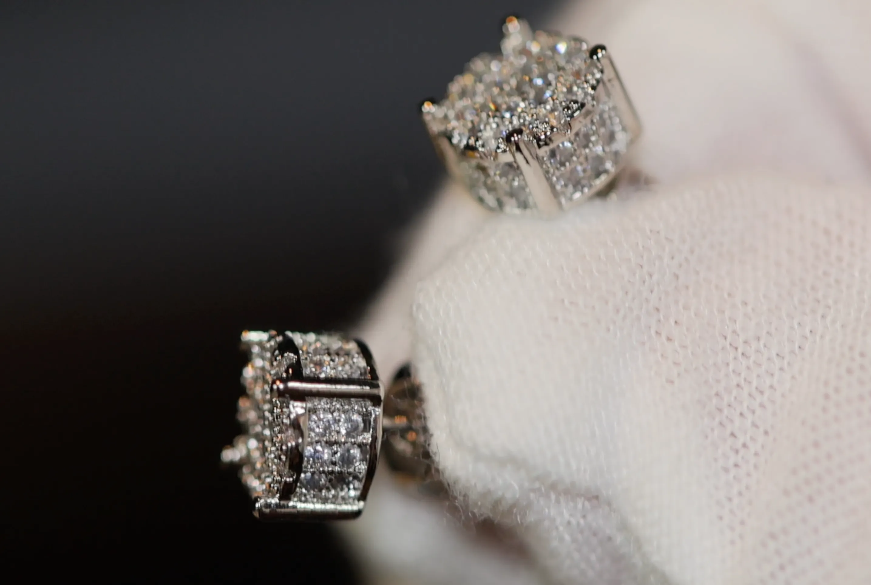 Iced out ear studs, diamond ear studs, hip hop ear studs, mens ear studs, womens ear studs