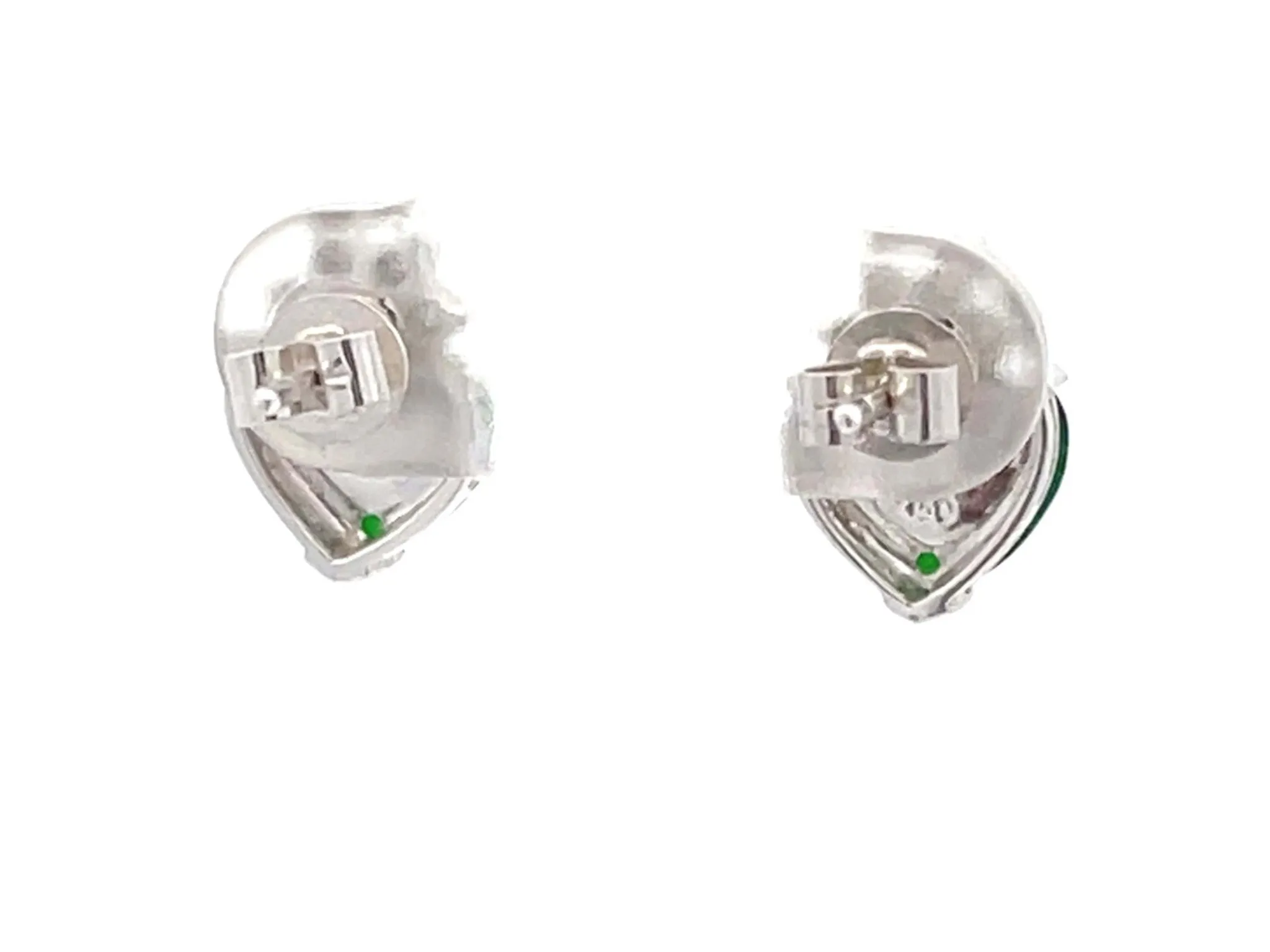 Imperial Jade Heart and Diamond Stud Earrings in 18K White Gold
