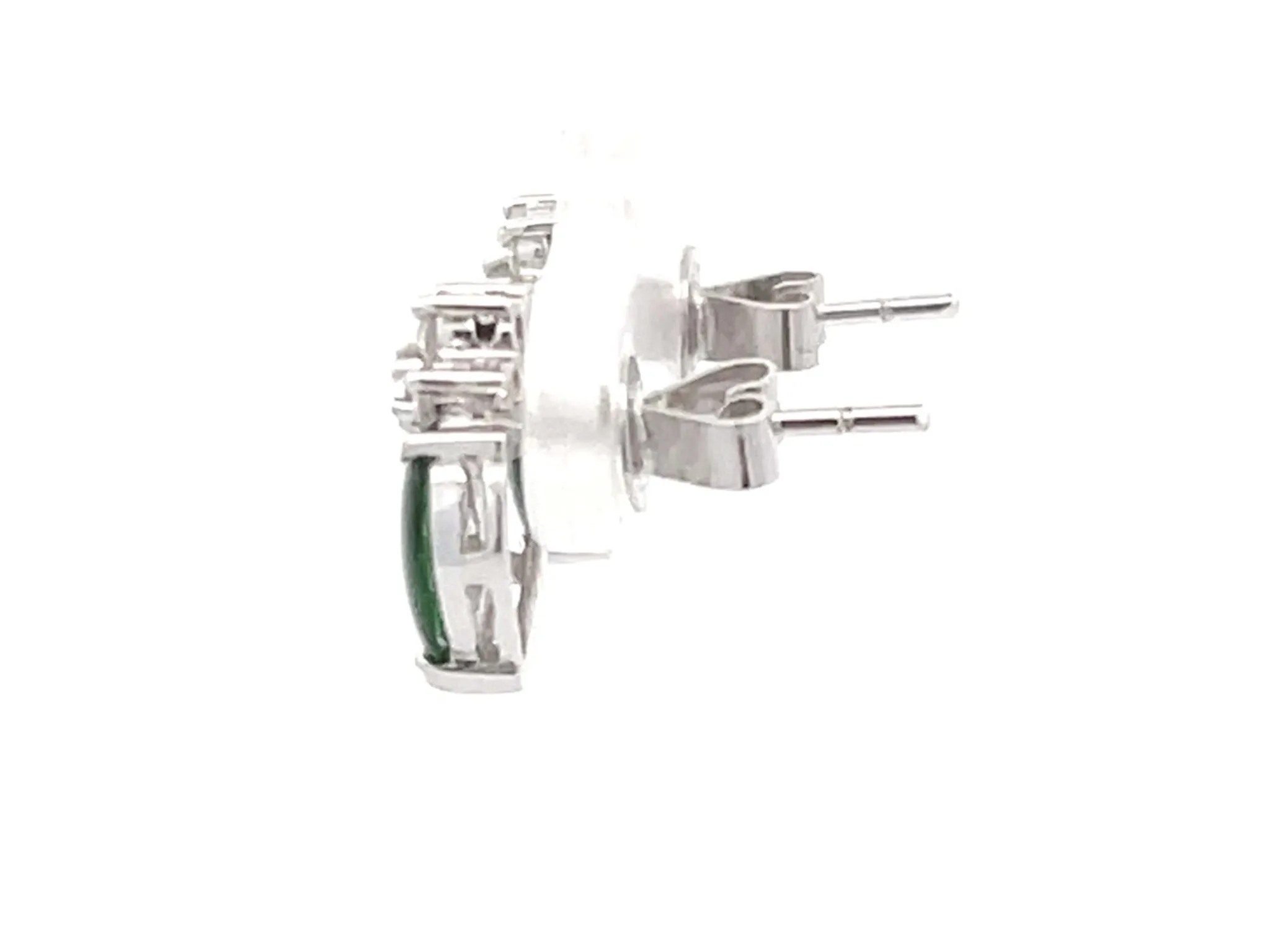 Imperial Jade Heart and Diamond Stud Earrings in 18K White Gold