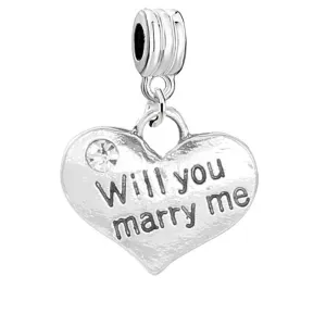 inch  Will you marry me inch  Marriage Proposal Heart Charm W Rhinestones Wedding Spacer European Charm