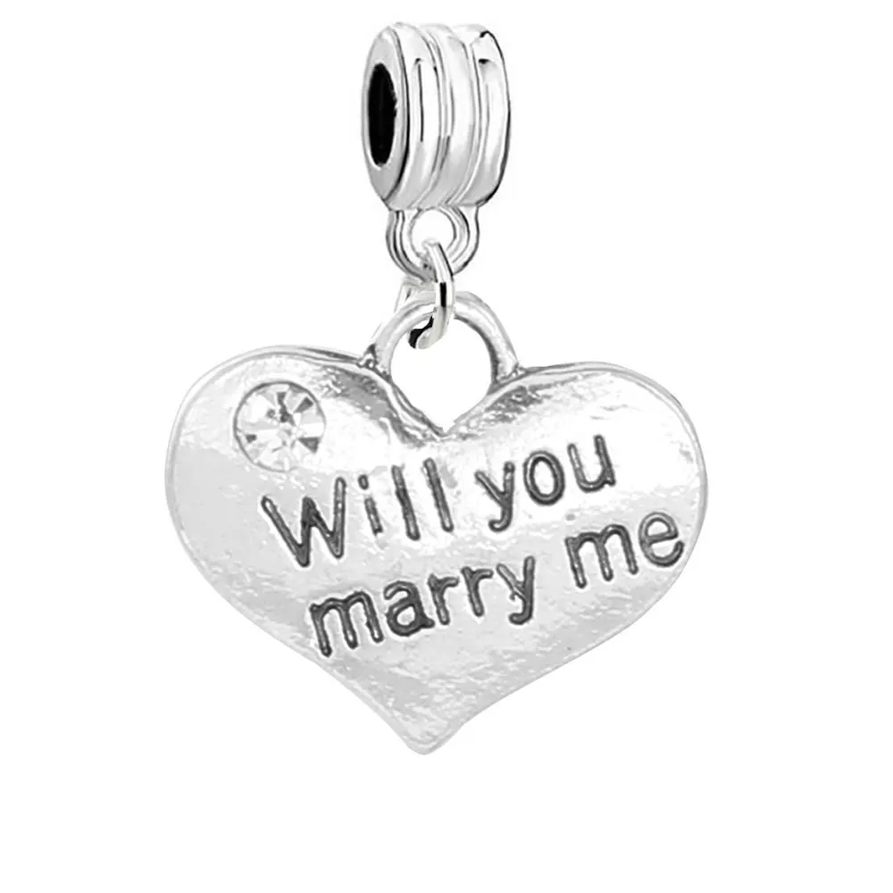 inch  Will you marry me inch  Marriage Proposal Heart Charm W Rhinestones Wedding Spacer European Charm