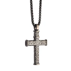 Italgem Stainless Steel Gunmetal Plated Antique Design Cross Necklace