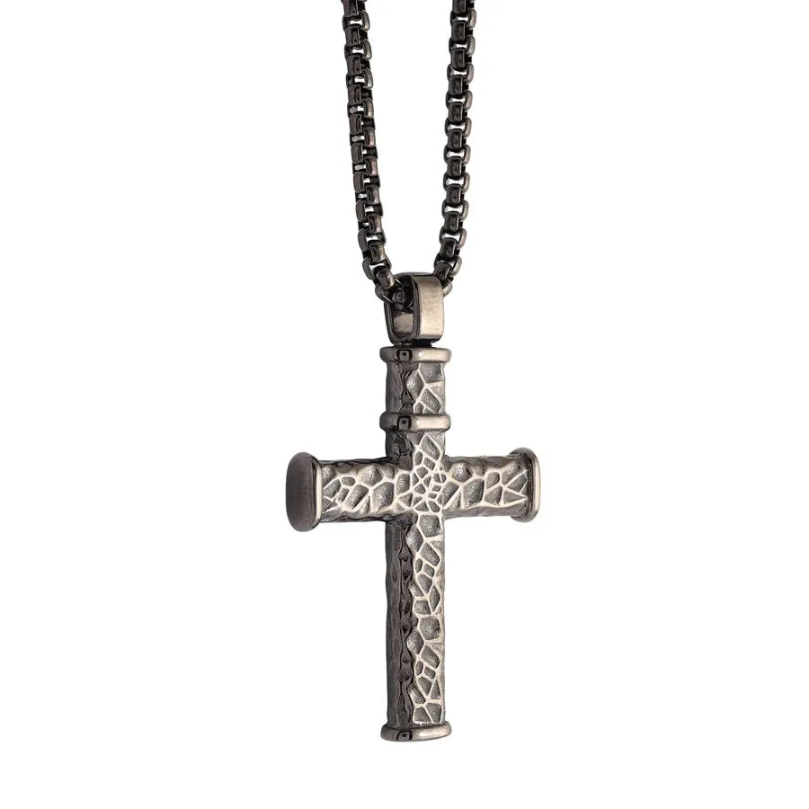 Italgem Stainless Steel Gunmetal Plated Antique Design Cross Necklace