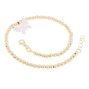 Italian 14k Two Tone Gold Ball Bead Bracelet with Butterfly Charm 8" 3mm 3.4gram