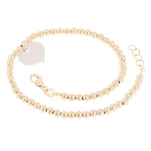 Italian 14k Two Tone Gold Ball Bead Bracelet with Heart Charm 8" 3mm 3.4 grams