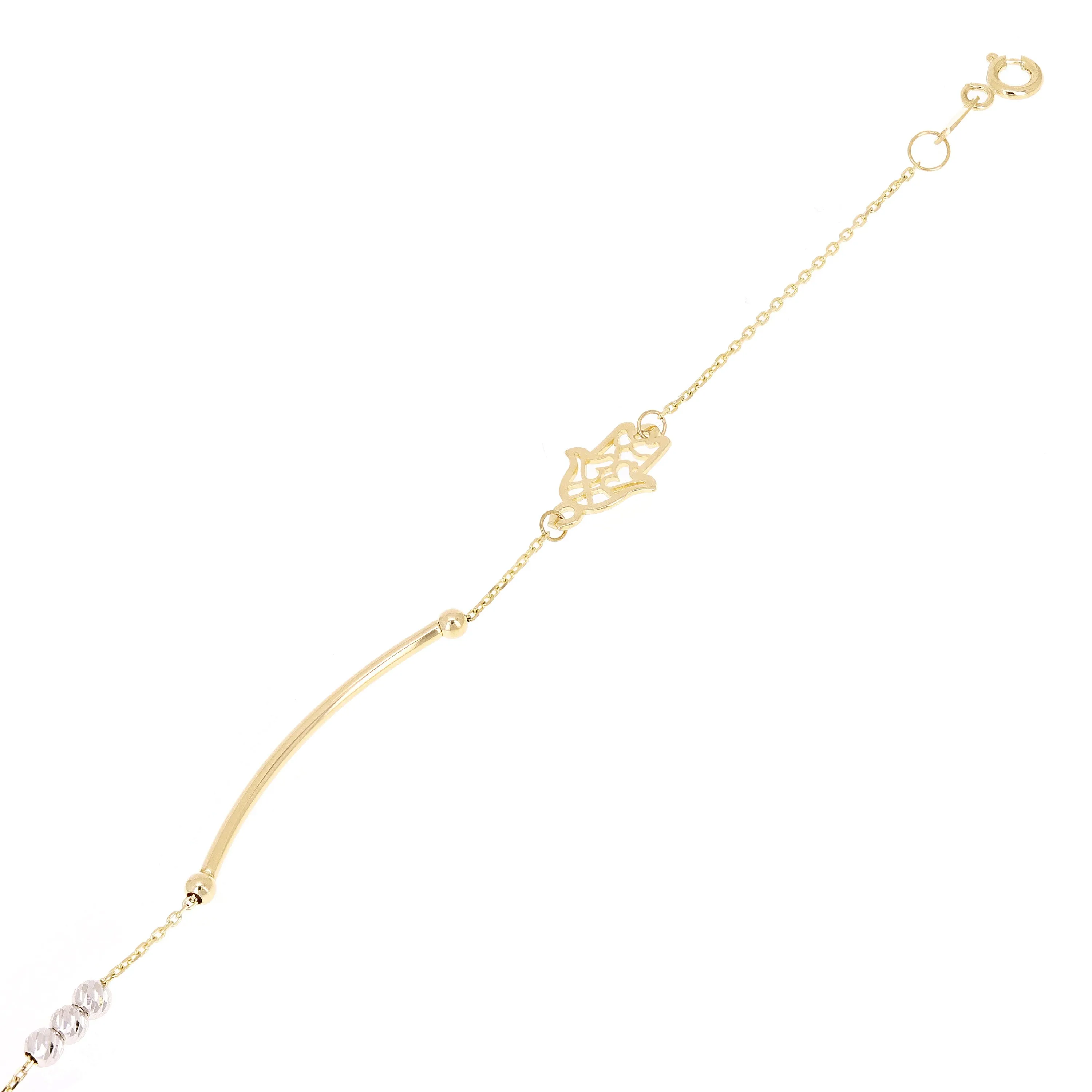 Italian 14k Yellow & White Gold Hamsa Charm Bar Link Bracelet 7.25" 1.5 grams