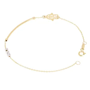 Italian 14k Yellow & White Gold Hamsa Charm Bar Link Bracelet 7.25" 1.5 grams