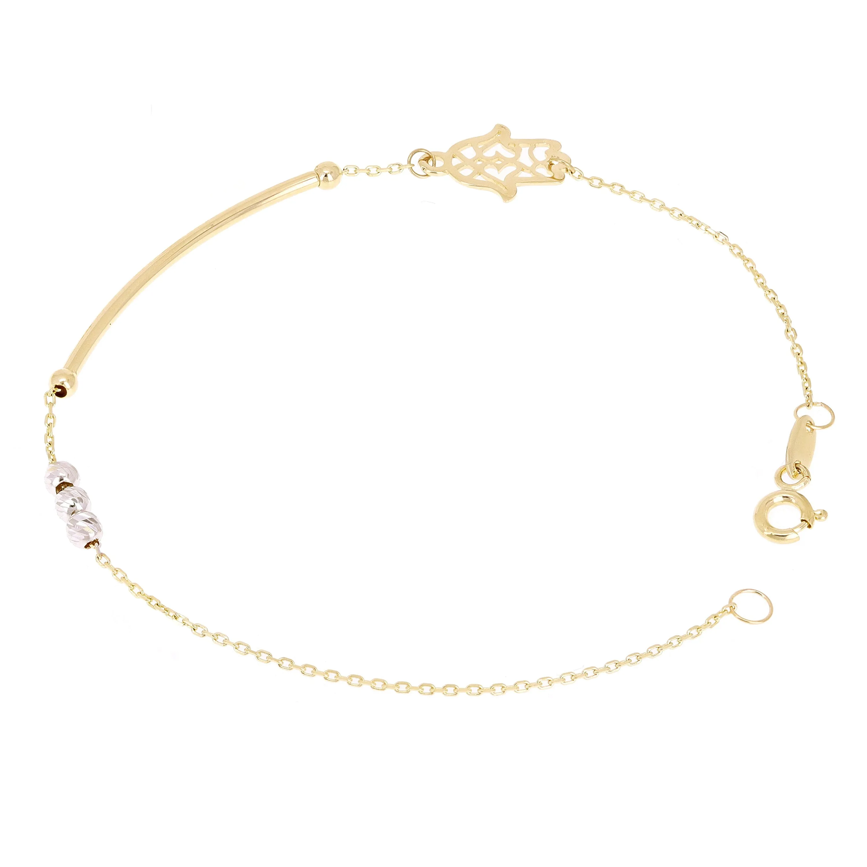 Italian 14k Yellow & White Gold Hamsa Charm Bar Link Bracelet 7.25" 1.5 grams