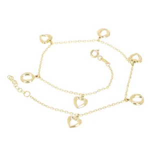 Italian 14k Yellow Gold Heart & Oval Charm Anklet/Bracelet 10" 3 grams