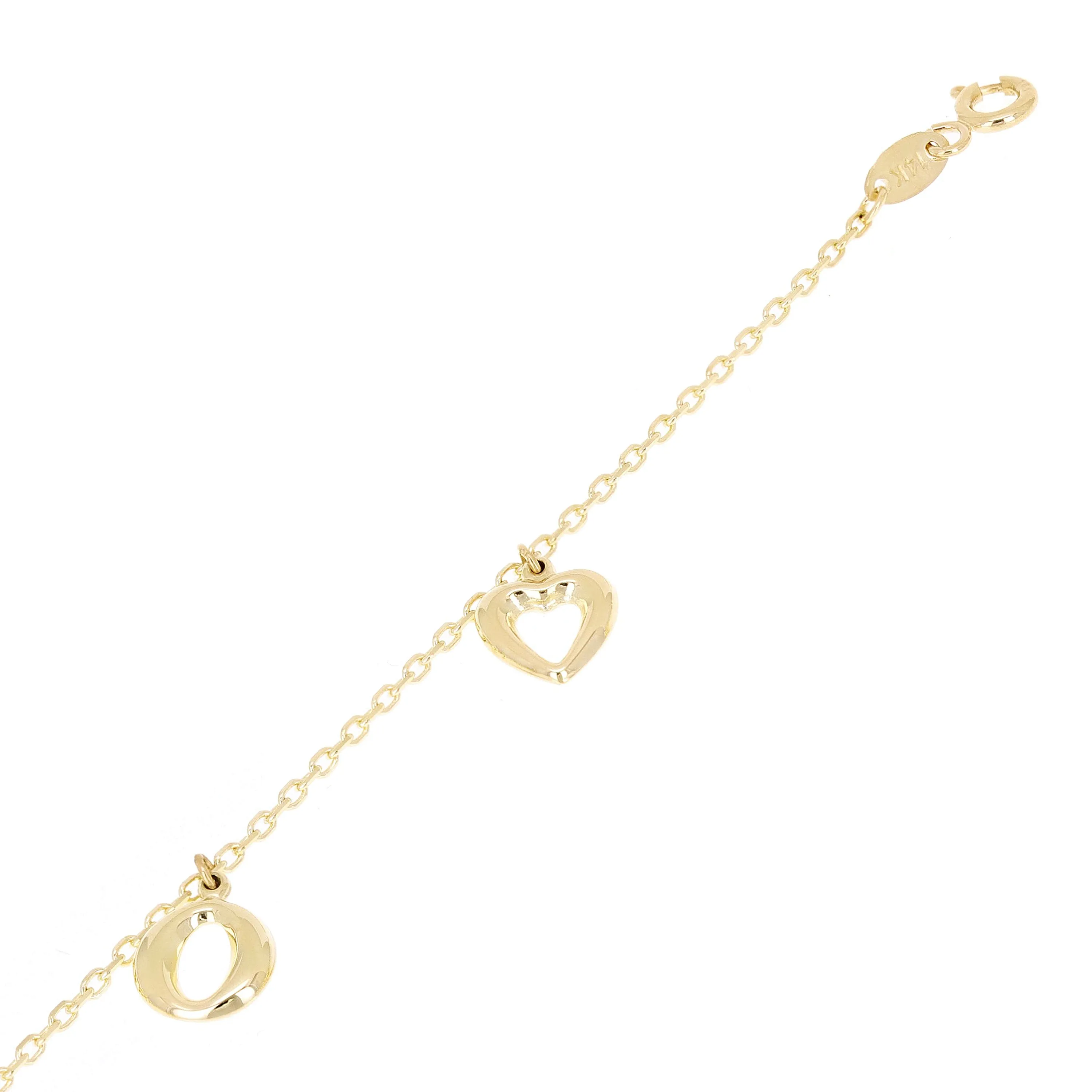 Italian 14k Yellow Gold Heart & Oval Charm Anklet/Bracelet 10" 3 grams