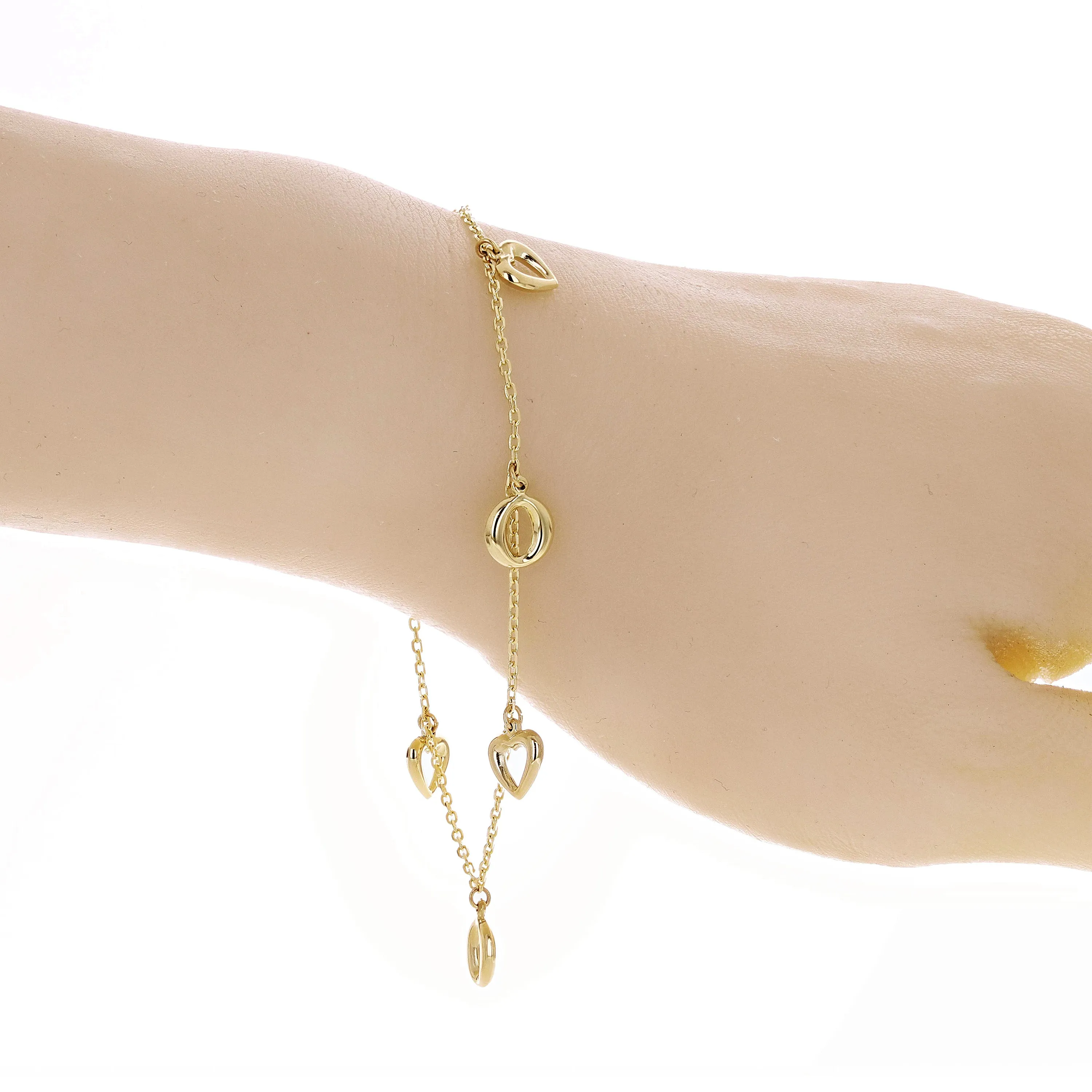 Italian 14k Yellow Gold Heart & Oval Charm Anklet/Bracelet 10" 3 grams