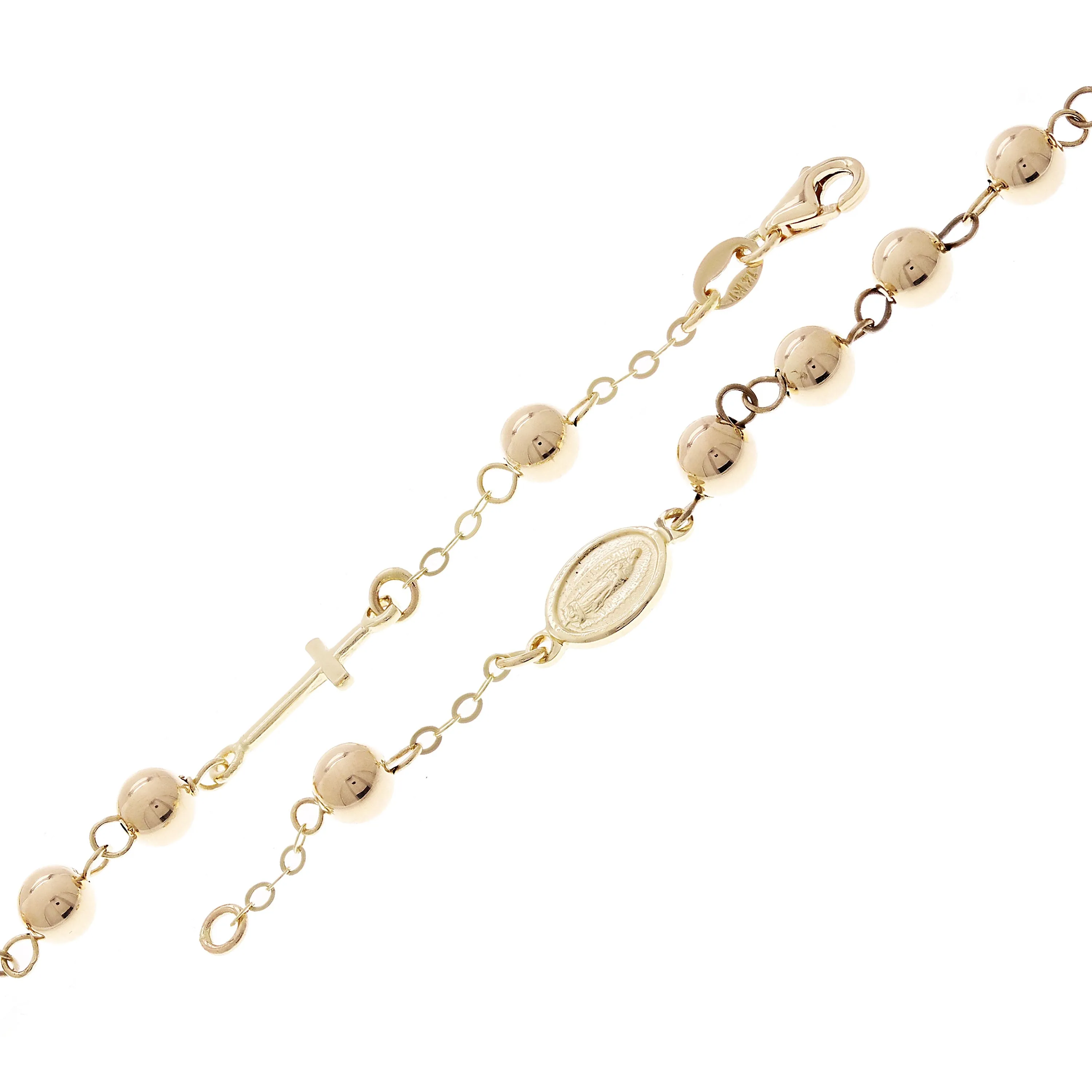 Italian 14k Yellow Gold Miraculous Medal Charm Rosary Bracelet 7" 5mm 4.6 grams