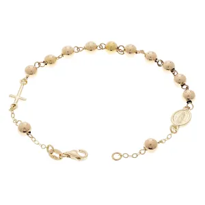 Italian 14k Yellow Gold Miraculous Medal Charm Rosary Bracelet 7" 5mm 4.6 grams