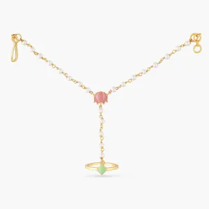 Jalaja Single Lotus Ring Hand Chain Bracelet