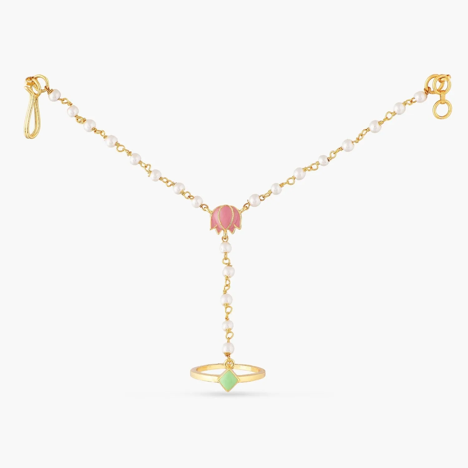 Jalaja Single Lotus Ring Hand Chain Bracelet