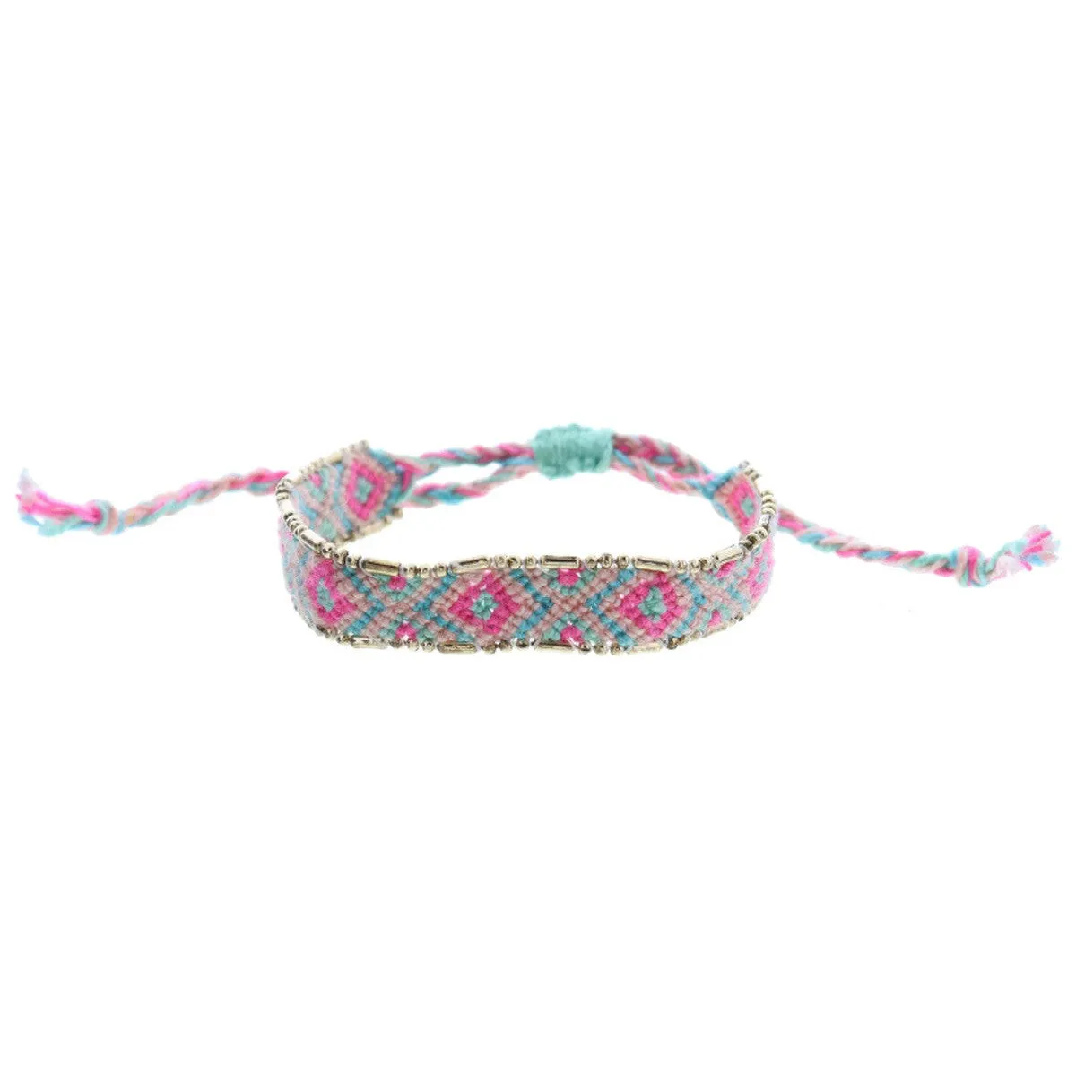 Jane Marie Kids Hot Pink, Mint, Pink, Aqua Woven Band With Gold Accent Edge Bracelet