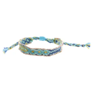 Jane Marie Kids Mint, Aqua, Lime, Navy Blue Woven Band With Gold Accent Edge Bracelet