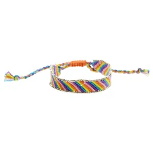 Jane Marie Kids Multi Rainbow Striped Woven Band With Gold Accent Edge Bracelet