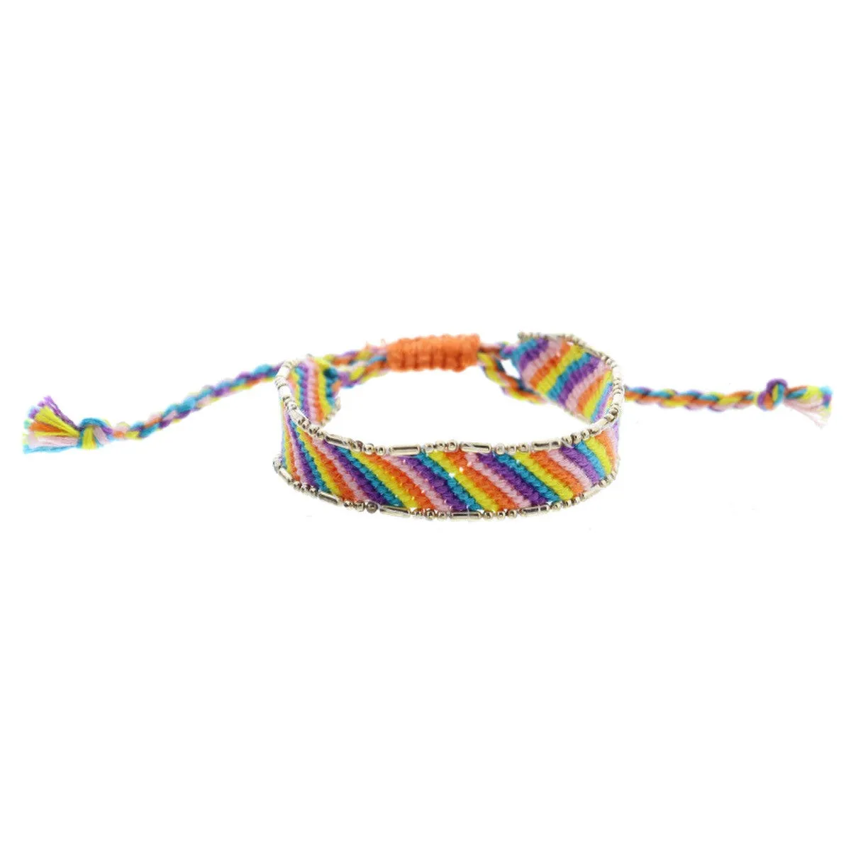 Jane Marie Kids Multi Rainbow Striped Woven Band With Gold Accent Edge Bracelet
