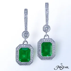 JB STAR PLATINUM EMERALD, & DIAMOND EARRINGSCENTER: EMERALD CUT EMERALD 3.05 CT. TW.DIAMONDS: 0.