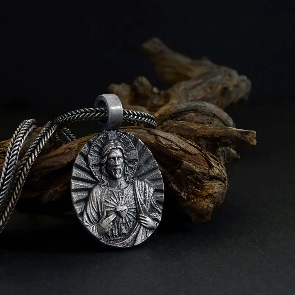 Jesus Christ Men's Silver Necklace Christianity Jewelry Religious Gift