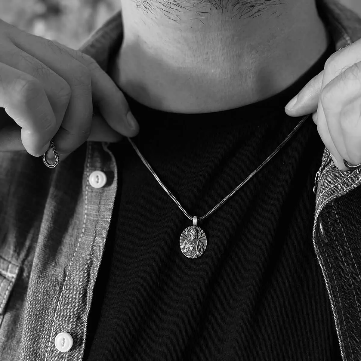 Jesus Christ Men's Silver Necklace Christianity Jewelry Religious Gift