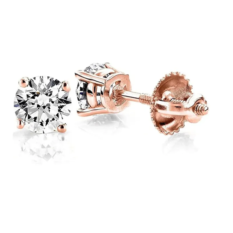 JewelMore 1/6 Carat - 6 Carat | 14K Rose Gold | Lab Grown Diamond Solitaire Stud Earrings | Round Shape Screw Back Prong Setting |(IGI Certified 2.00 ct & up)| Earrings