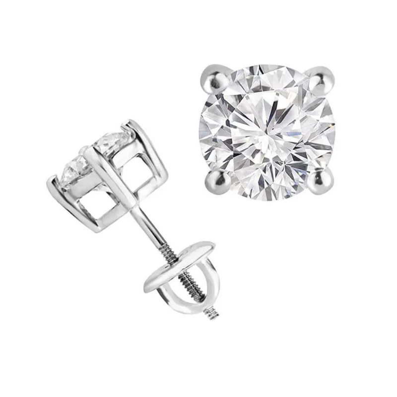 JewelMore 1/6 Carat - 6 Carat | 14K Rose Gold | Lab Grown Diamond Solitaire Stud Earrings | Round Shape Screw Back Prong Setting |(IGI Certified 2.00 ct & up)| Earrings