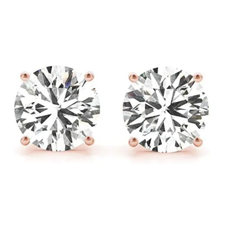 JewelMore 1/6 Carat - 6 Carat | 14K Rose Gold | Lab Grown Diamond Solitaire Stud Earrings | Round Shape Screw Back Prong Setting |(IGI Certified 2.00 ct & up)| Earrings