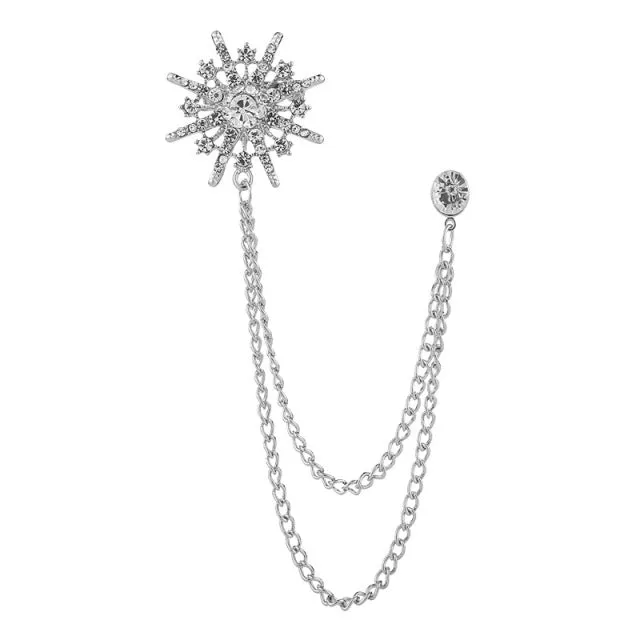 Korean High-end Rhinestone Star Brooch Crystal Tassel Chain Corsage Suit Coat Badge Lapel Pin for Men Women Clothing Accessories
