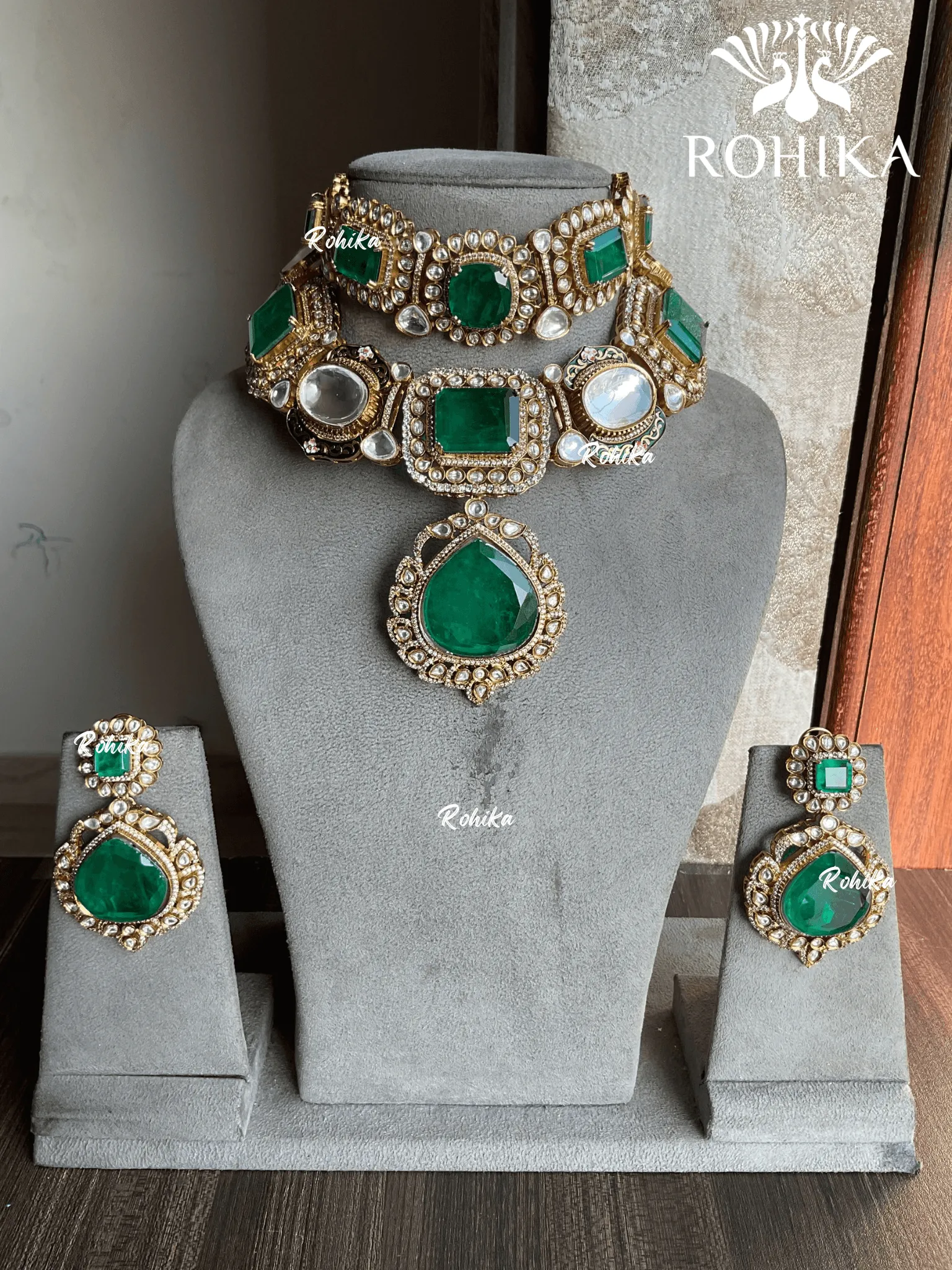 Kriya polki kundan doublets combo set -  Dark Green