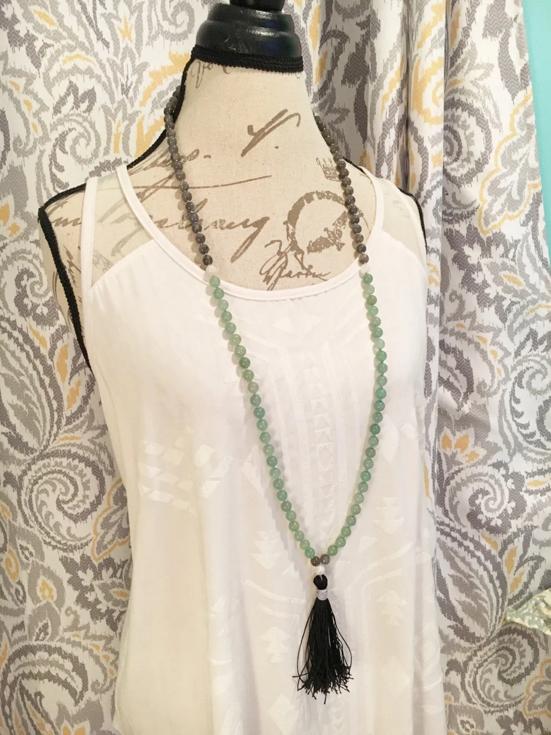 Labradorite, Moonstone and Aventurine Mala Necklace