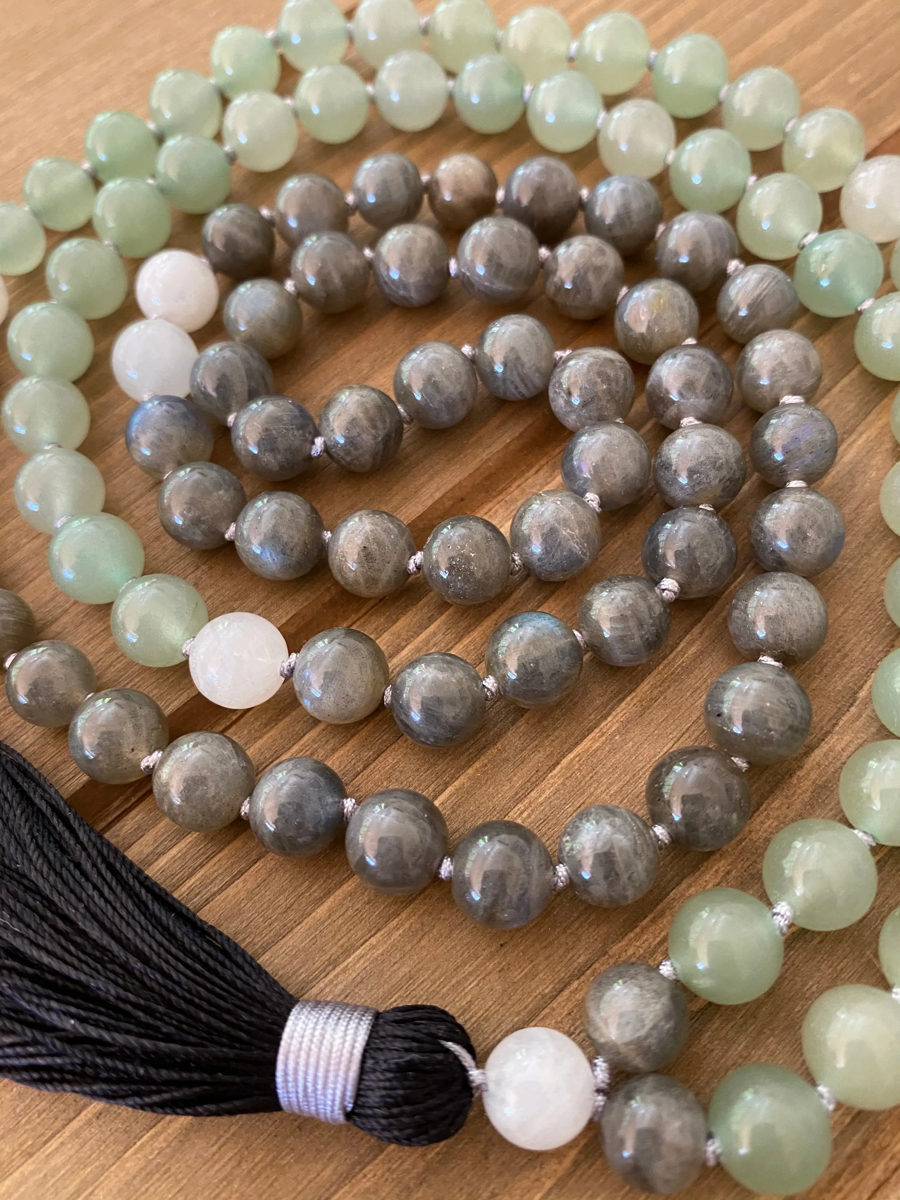 Labradorite, Moonstone and Aventurine Mala Necklace