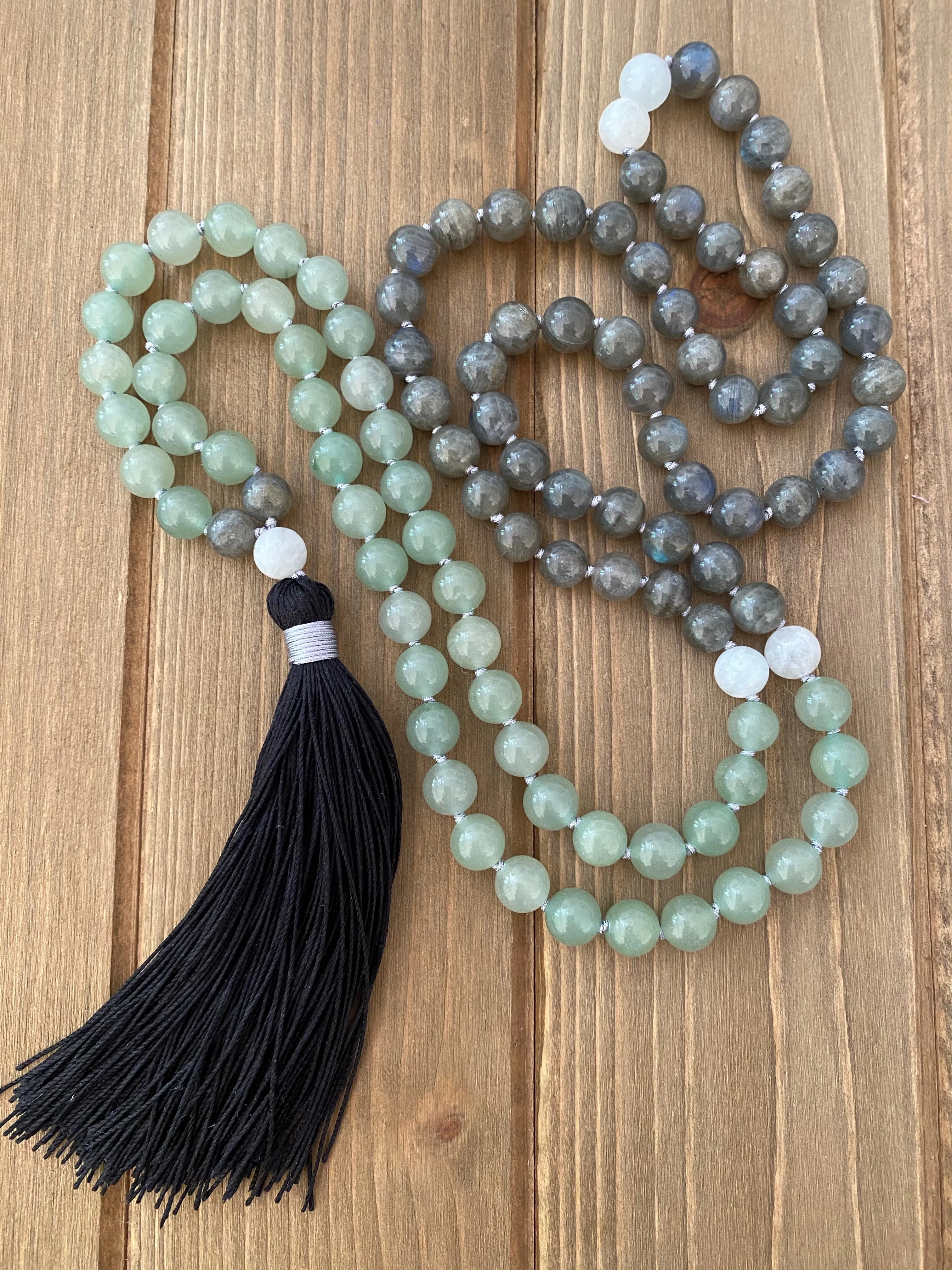Labradorite, Moonstone and Aventurine Mala Necklace
