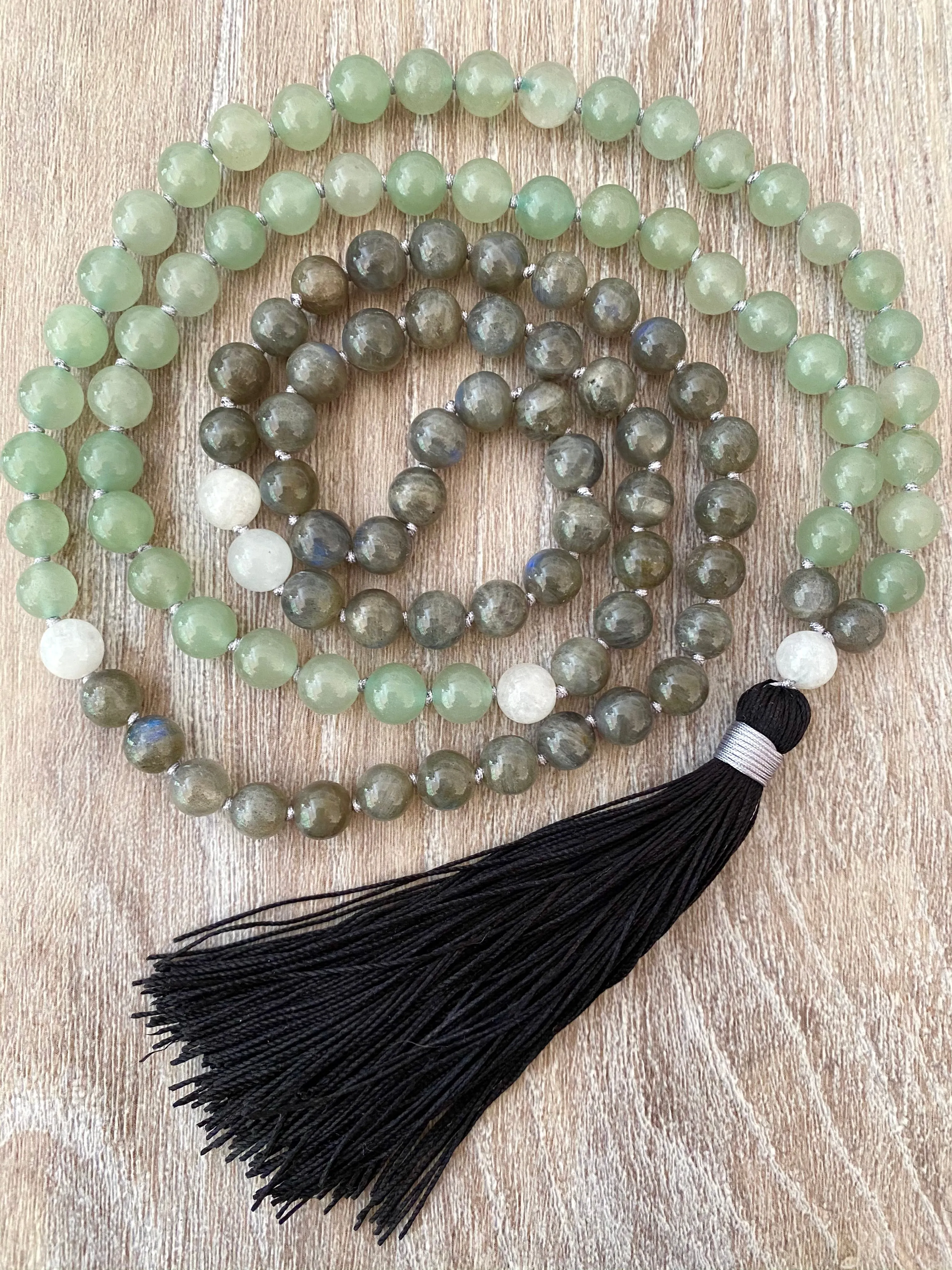 Labradorite, Moonstone and Aventurine Mala Necklace